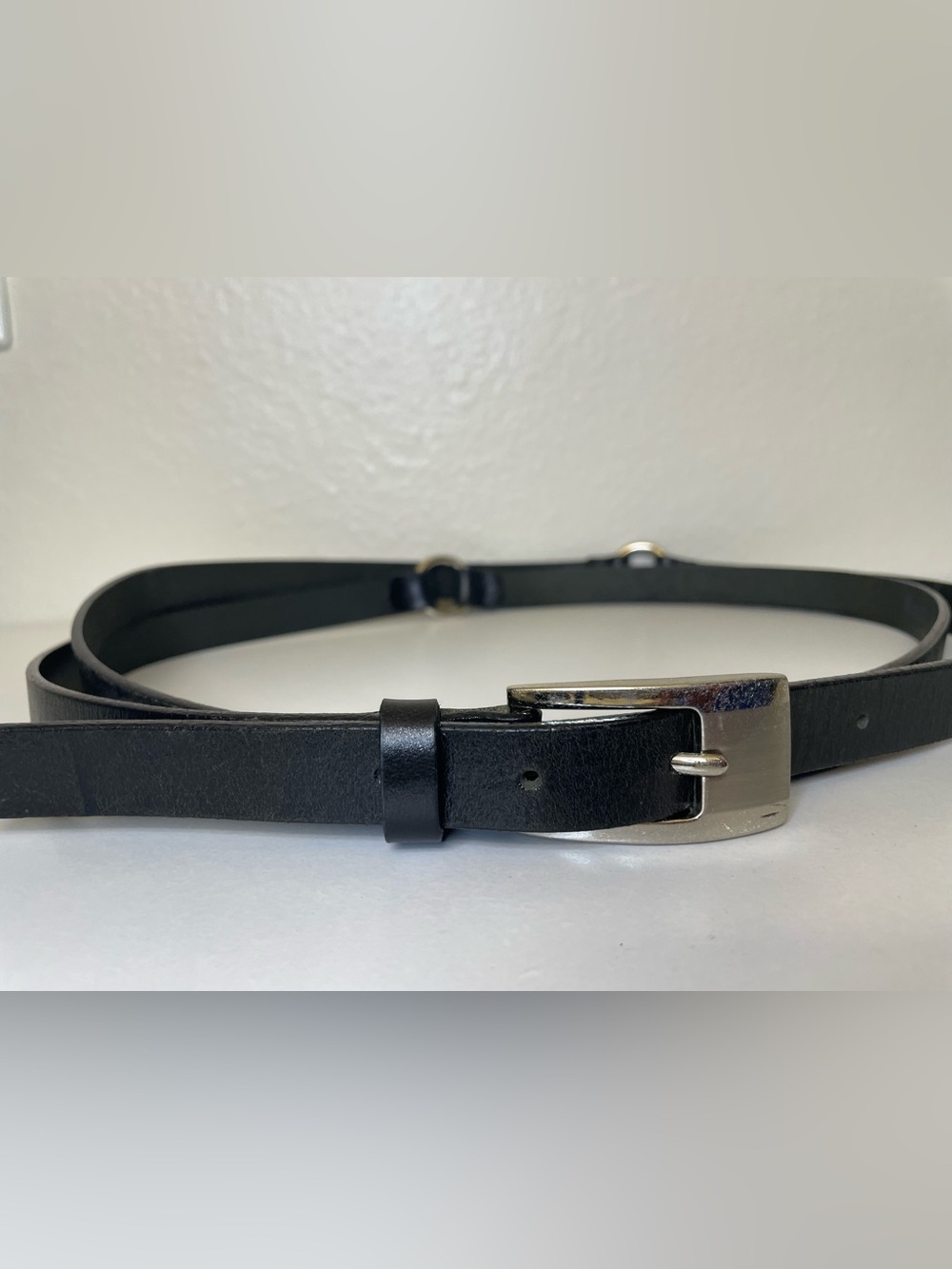 Brooklyn Industries Black Leather Double Wrap Belt Silver‎ Buckle Size 32” (S)